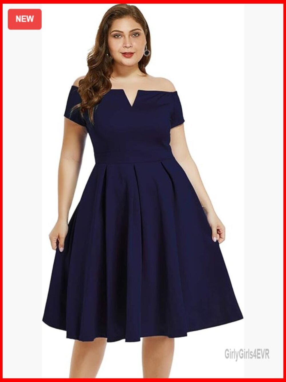 Plus Size Vintage 1950s Party Cocktail Wedding Swing Midi Dress Off Shoulder